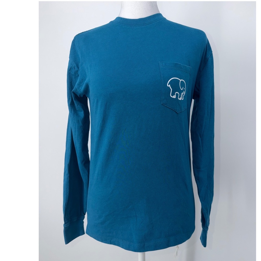 Ivory Ella Teal Blue Organic Cotton Long Sleeve Elephant Pocket T-Shirt XS